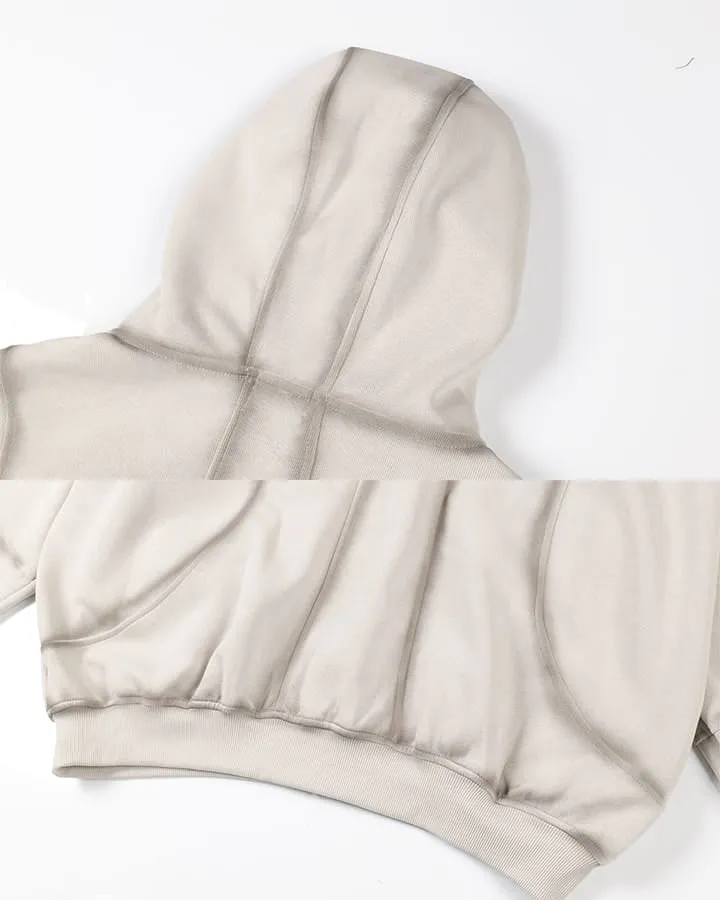 KIIKIO Minimalist Oversized Zip Hoodie with Structured Panel Design