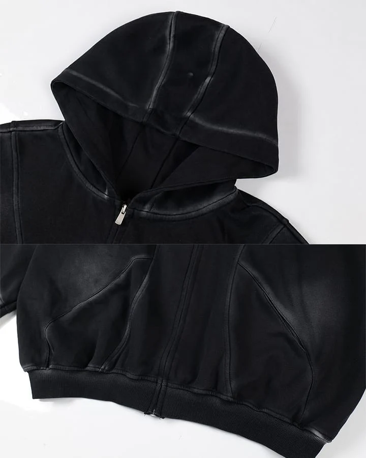 KIIKIO Minimalist Oversized Zip Hoodie with Structured Panel Design