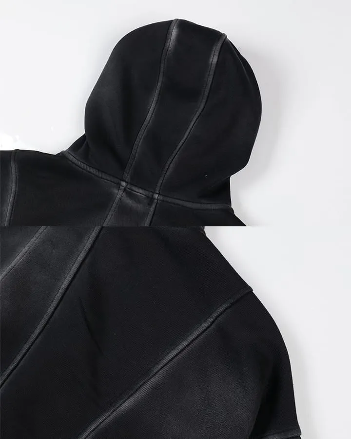 KIIKIO Minimalist Oversized Zip Hoodie with Structured Panel Design