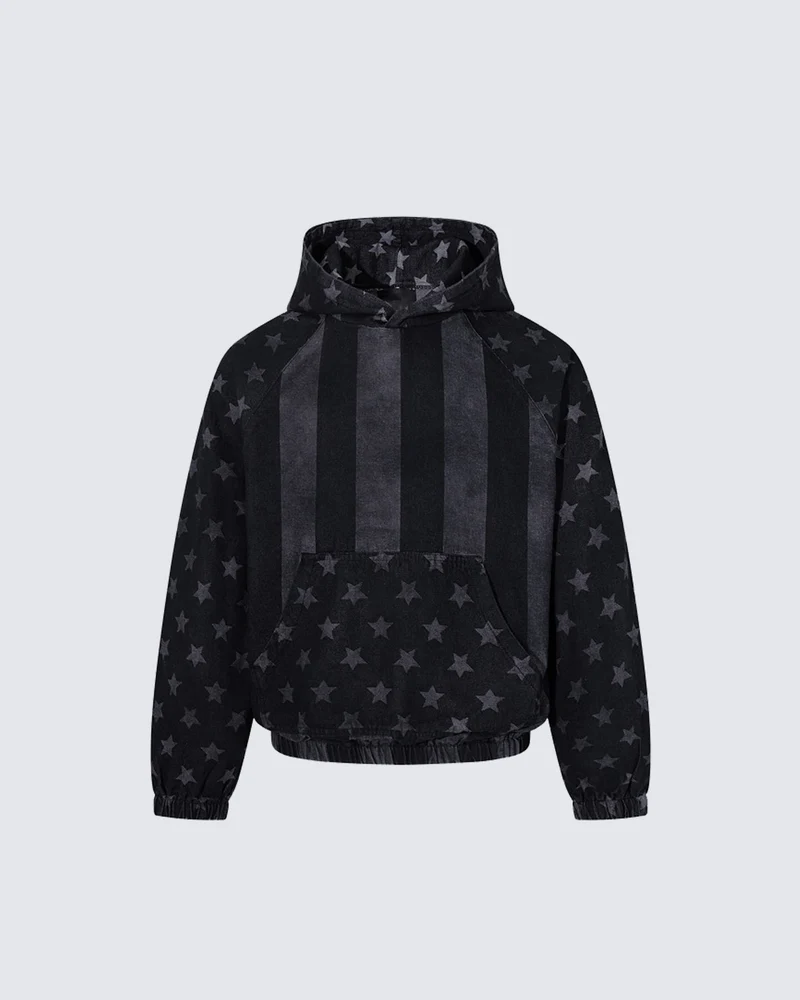 KIIKIO American Star Pattern Oversized Hooded Sweatshirt