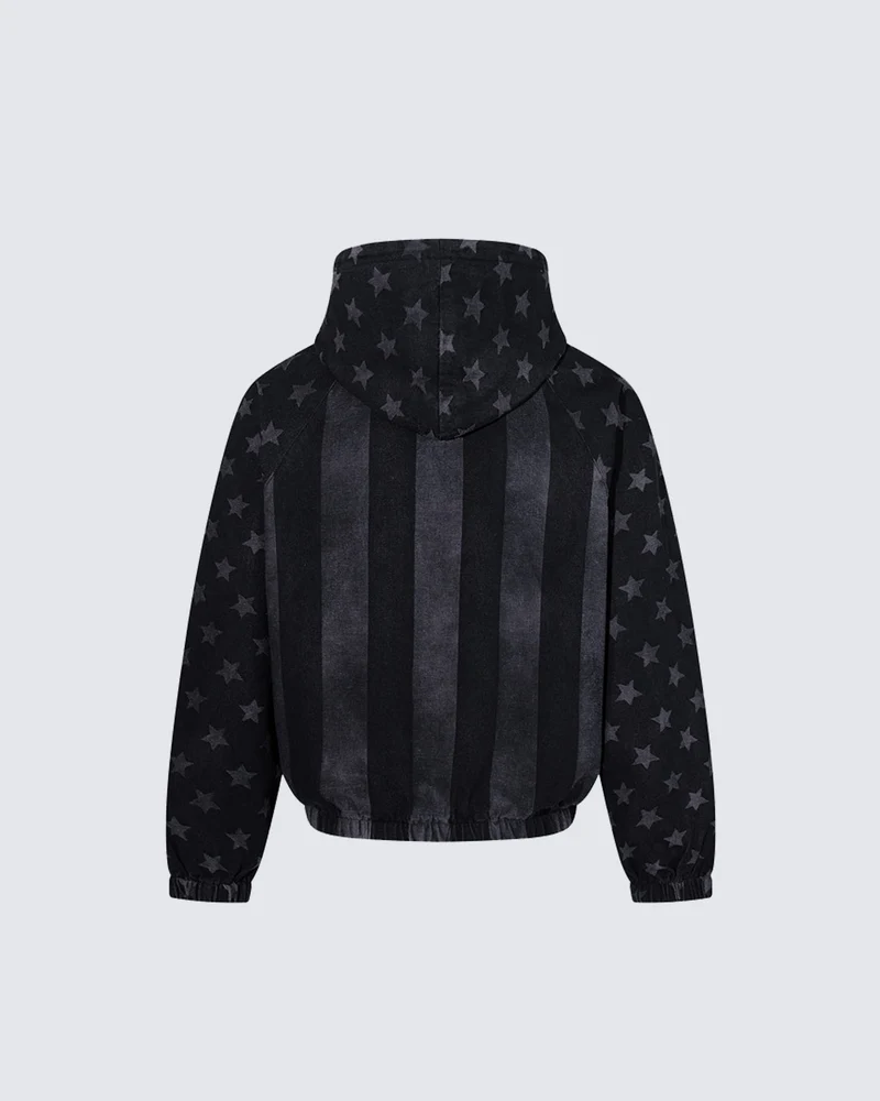 KIIKIO American Star Pattern Oversized Hooded Sweatshirt