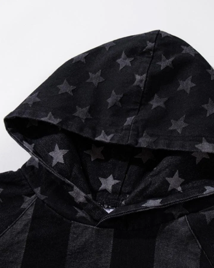 KIIKIO American Star Pattern Oversized Hooded Sweatshirt