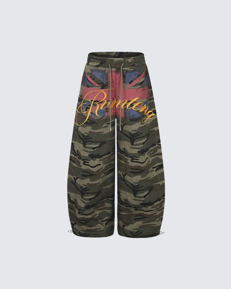 KIIKIO American Camouflage Graphic Print Casual Sweatpants