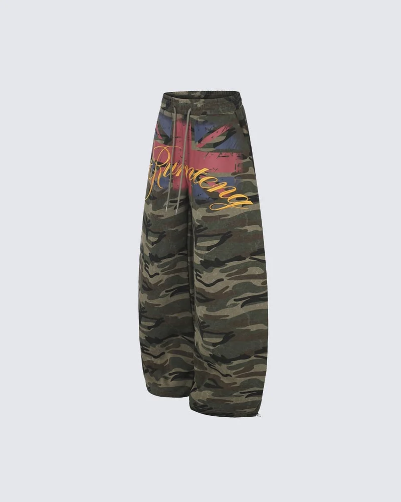KIIKIO American Camouflage Graphic Print Casual Sweatpants