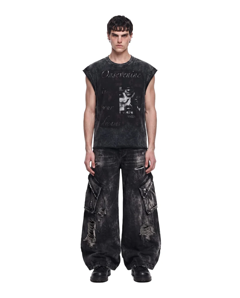 KIIKIO American Washed Distressed Artistic Graphic Tank Top