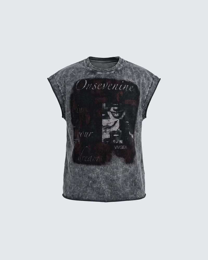 KIIKIO American Washed Distressed Artistic Graphic Tank Top