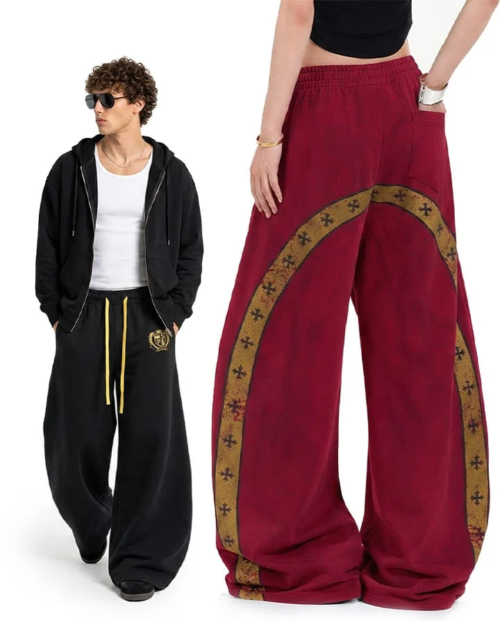 KIIKIO Vintage Wide Leg Back Graphic Track Pants