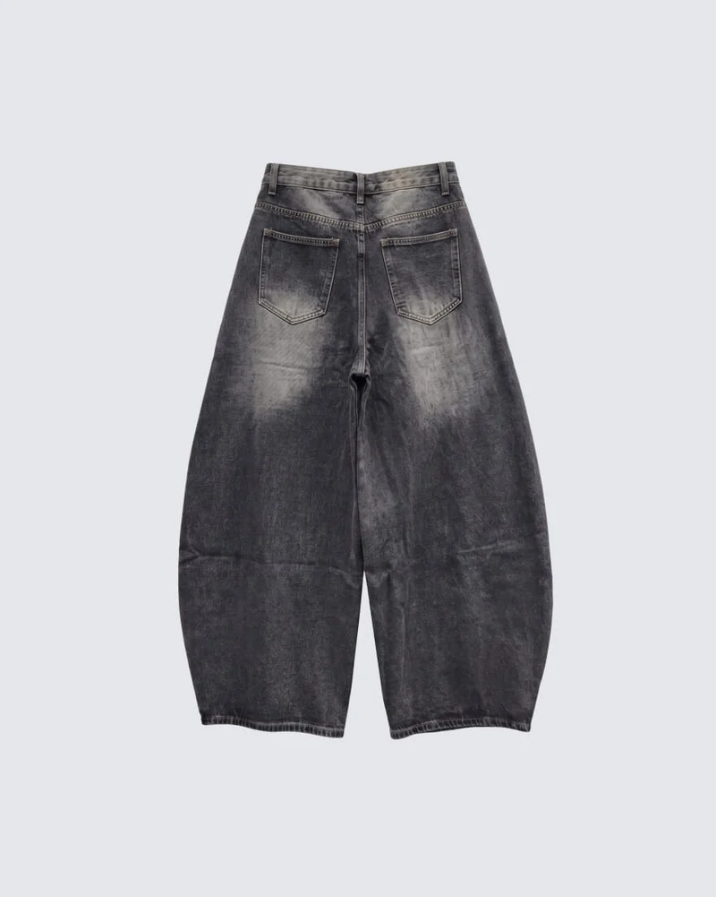 KIIKIO Retro Graffiti Distressed Wide-Leg Denim Jeans