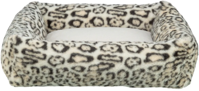 Eckiges Katzen- und Hundebett Leo mit Rand aus Plüsch im Leoparden-Look