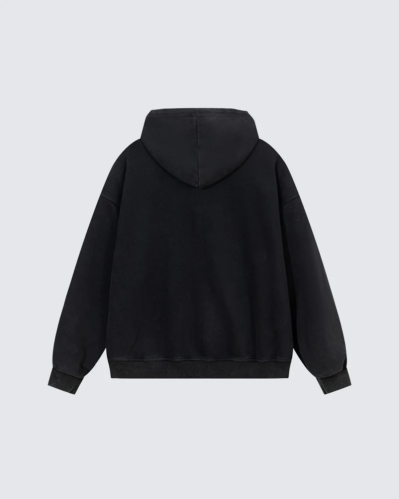 KIIKIO Vintage Washed Graphic Cross Zip Hoodie