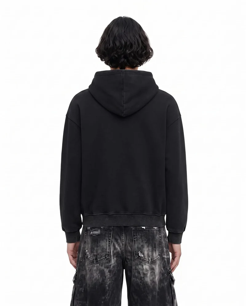 KIIKIO Vintage Washed Graphic Cross Zip Hoodie