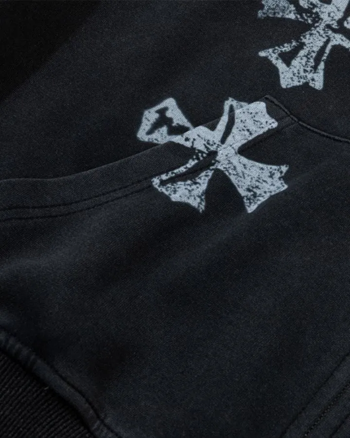 KIIKIO Vintage Washed Graphic Cross Zip Hoodie
