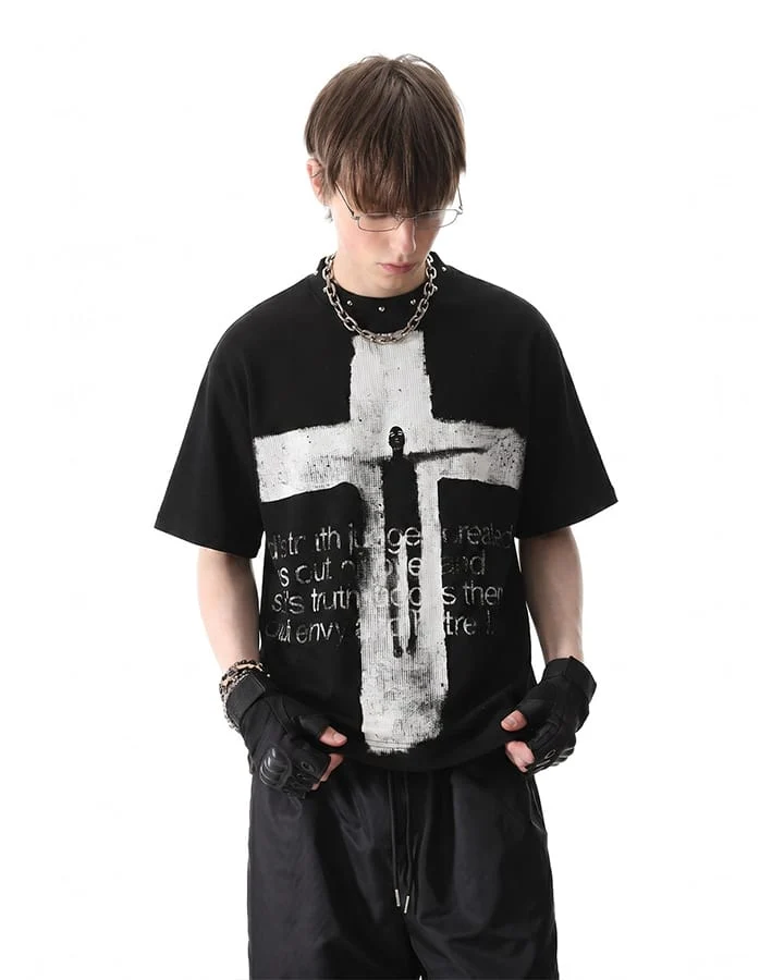KIIKIO Gothic Cross Graphic Oversized T-Shirt