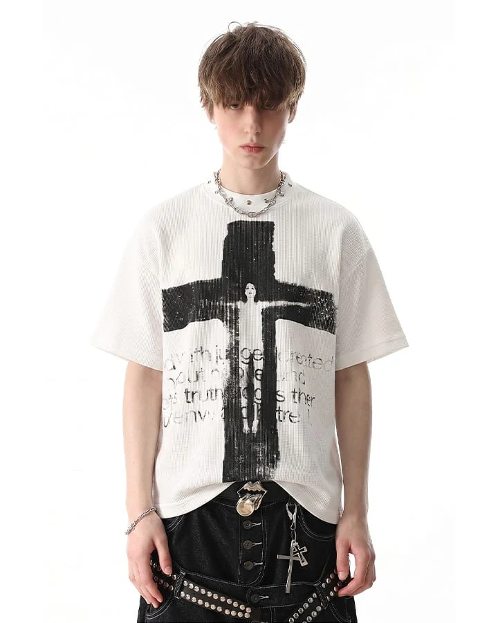 KIIKIO Gothic Cross Graphic Oversized T-Shirt