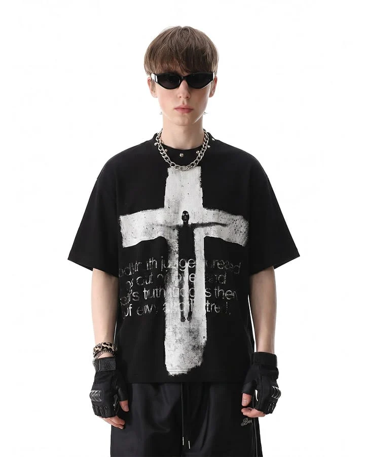 KIIKIO Gothic Cross Graphic Oversized T-Shirt