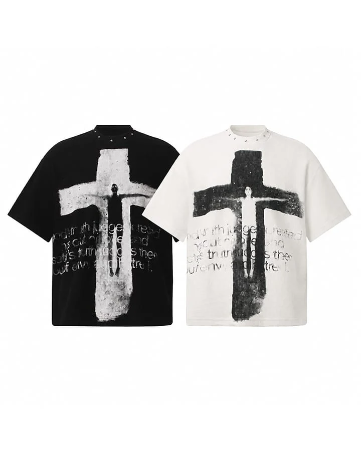KIIKIO Gothic Cross Graphic Oversized T-Shirt