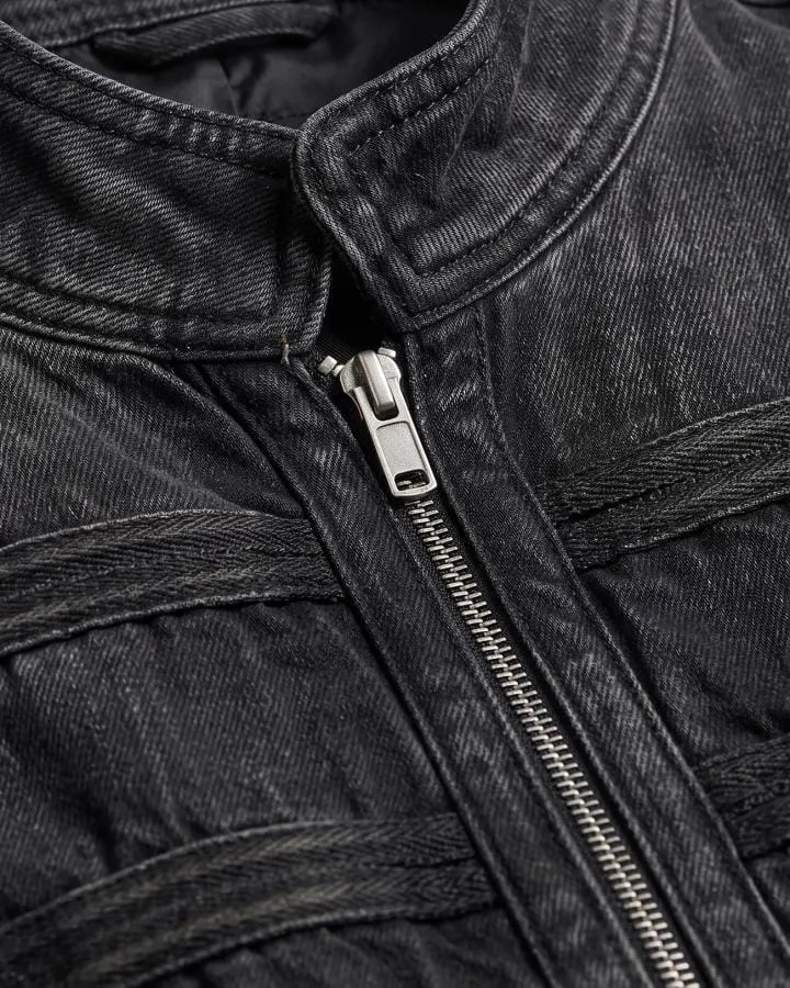 KIIKIO Retro Military Style Denim Biker Jacket