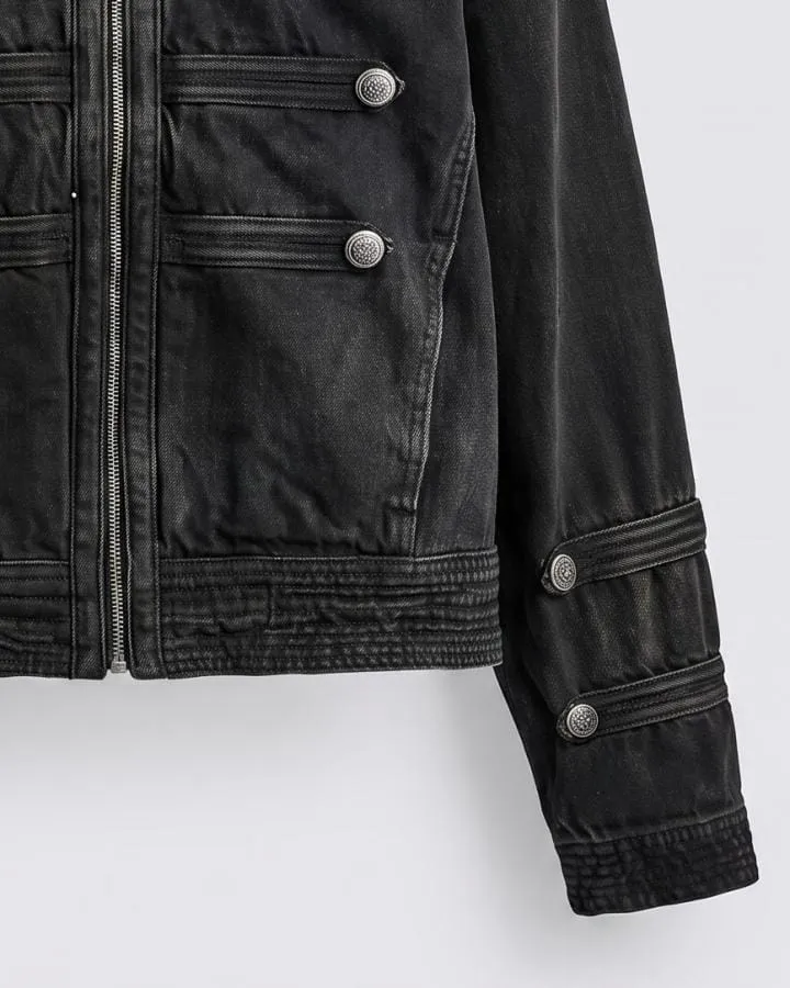 KIIKIO Retro Military Style Denim Biker Jacket