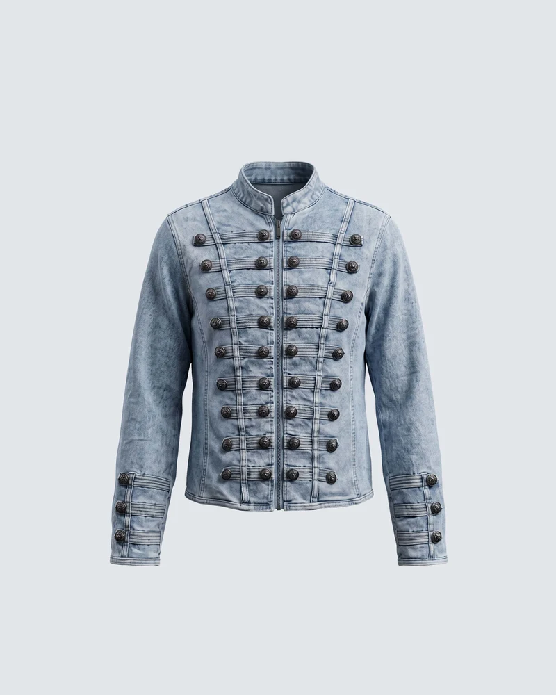 KIIKIO American Streetwear Stand Collar Washed Denim Jacket