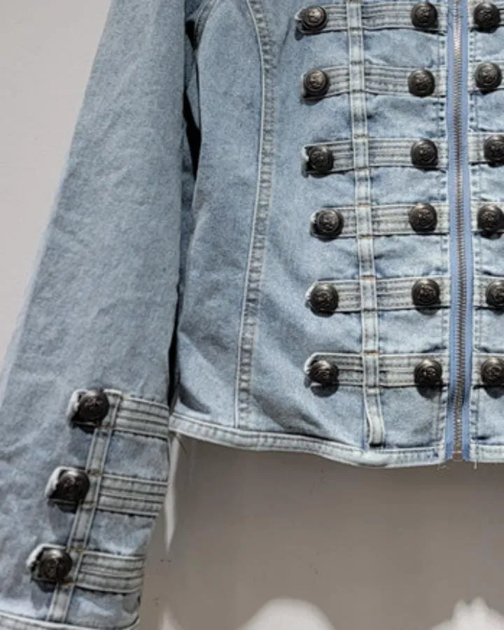 KIIKIO American Streetwear Stand Collar Washed Denim Jacket