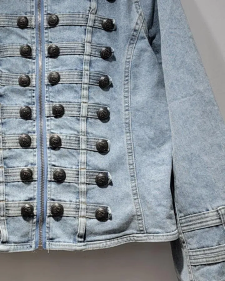 KIIKIO American Streetwear Stand Collar Washed Denim Jacket