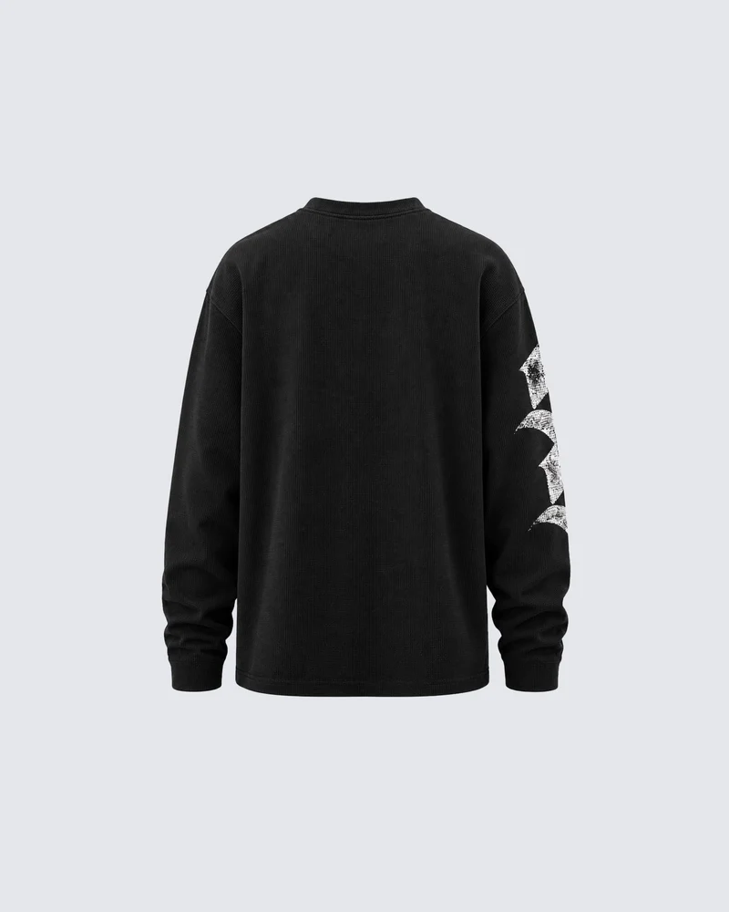 KIIKIO Vintage Graffiti Cross Graphic Long Sleeve T-Shirt