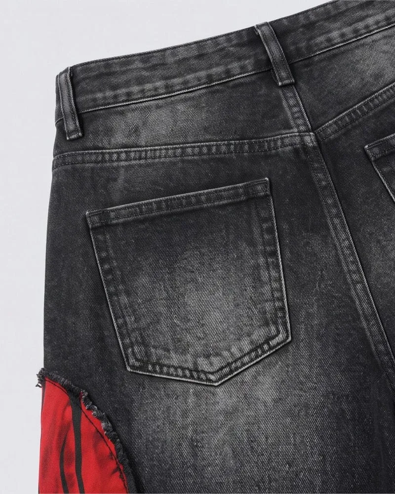 KIIKIO Black Washed Flame Panel Wide-Leg Cargo Jeans