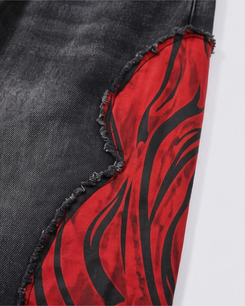 KIIKIO Black Washed Flame Panel Wide-Leg Cargo Jeans