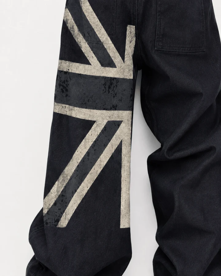 KIIKIO Vintage British Flag Print Wide-Leg Jeans