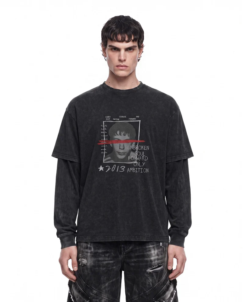 KIIKIO High Street American Graphic Layered Long-Sleeve T-Shirt