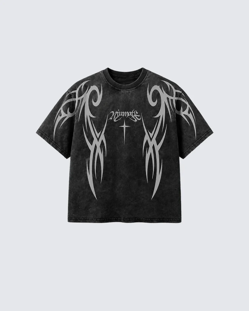 Retro Distressed Washed Design Printed Short-Sleeved T-Shirt