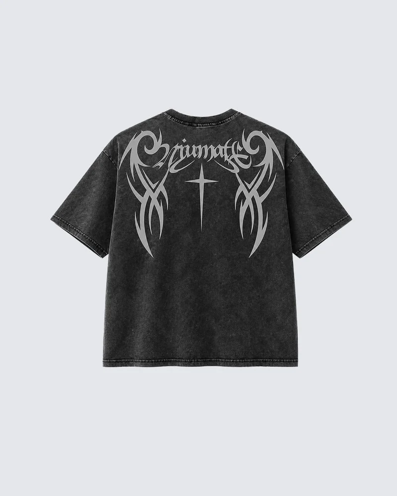 Retro Distressed Washed Design Printed Short-Sleeved T-Shirt