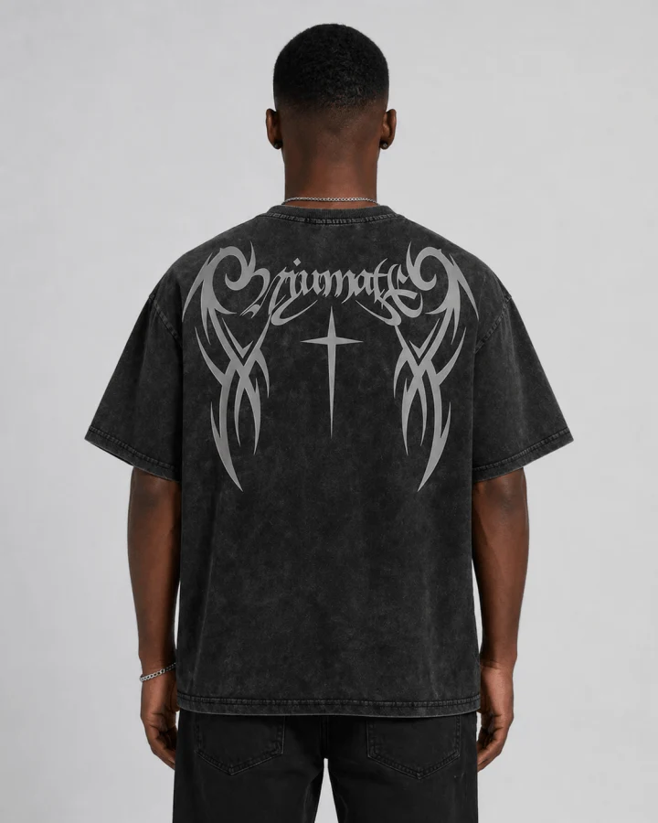 Retro Distressed Washed Design Printed Short-Sleeved T-Shirt