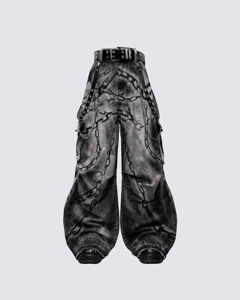 KIIKIO SYMBIOTE Chain-Graphic Distressed Cargo Pants
