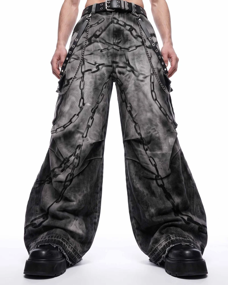 KIIKIO SYMBIOTE Chain-Graphic Distressed Cargo Pants