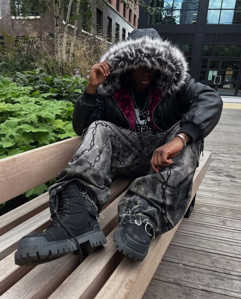 KIIKIO SYMBIOTE Chain-Graphic Distressed Cargo Pants