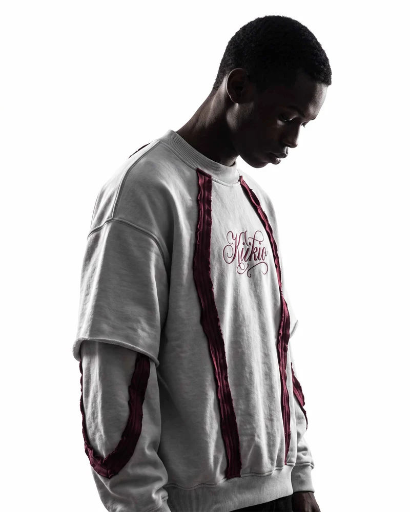 KIIKIO SYMBIOTE Layered Raw-Edge Contrast Sweatshirt