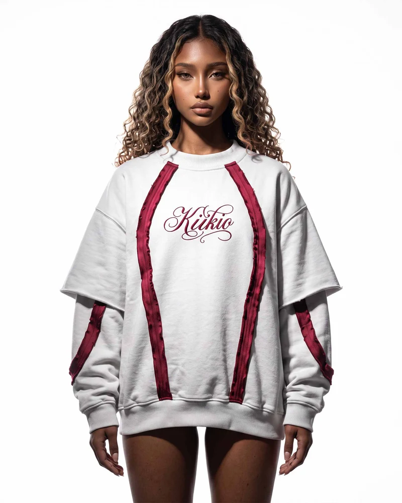 KIIKIO SYMBIOTE Layered Raw-Edge Contrast Sweatshirt