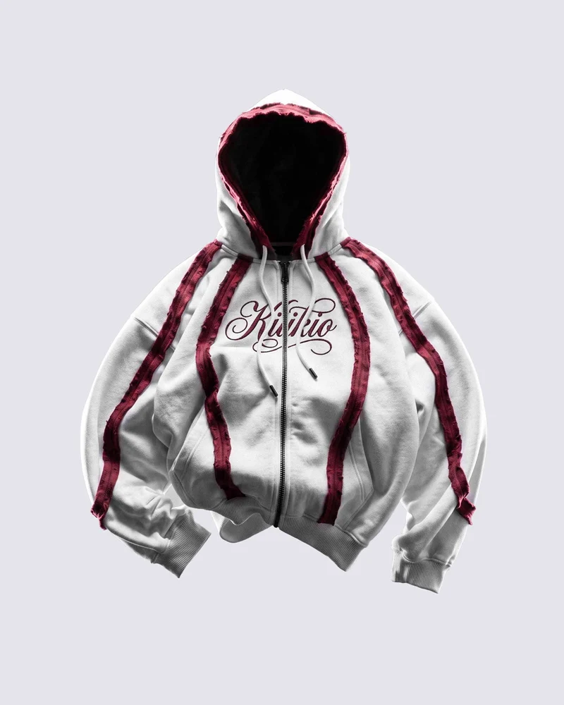 KIIKIO SYMBIOTE Raw-Edge Contrast Zip-Up Hoodie