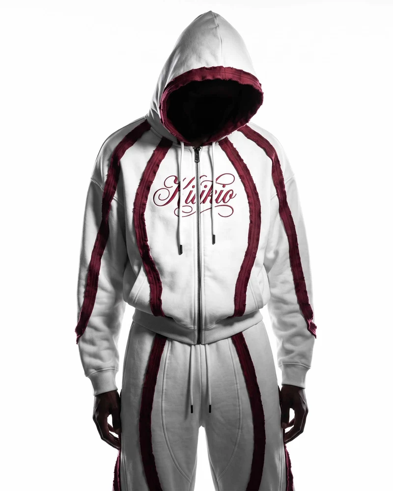 KIIKIO SYMBIOTE Raw-Edge Contrast Zip-Up Hoodie