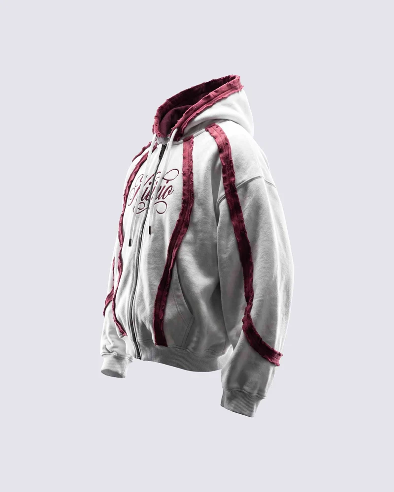 KIIKIO SYMBIOTE Raw-Edge Contrast Zip-Up Hoodie