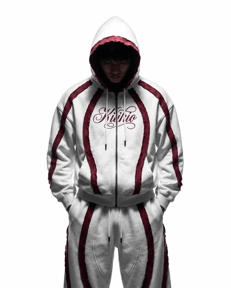 KIIKIO SYMBIOTE Raw-Edge Contrast Zip-Up Hoodie