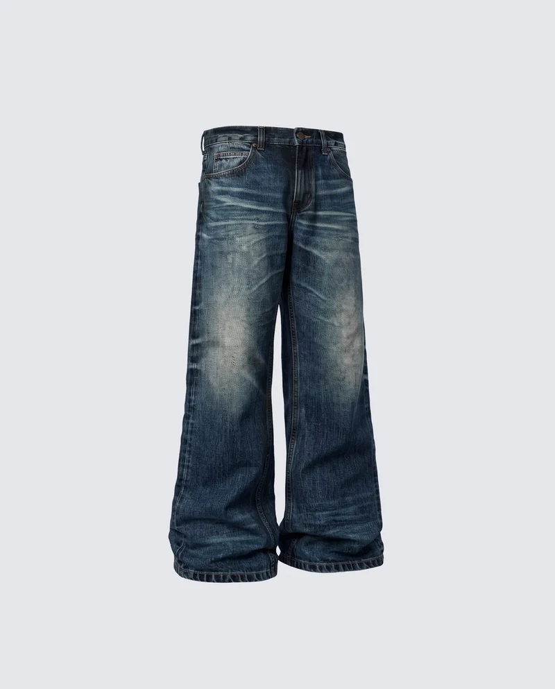 KIIKIO Retro Faded Baggy Wide-Leg Jeans