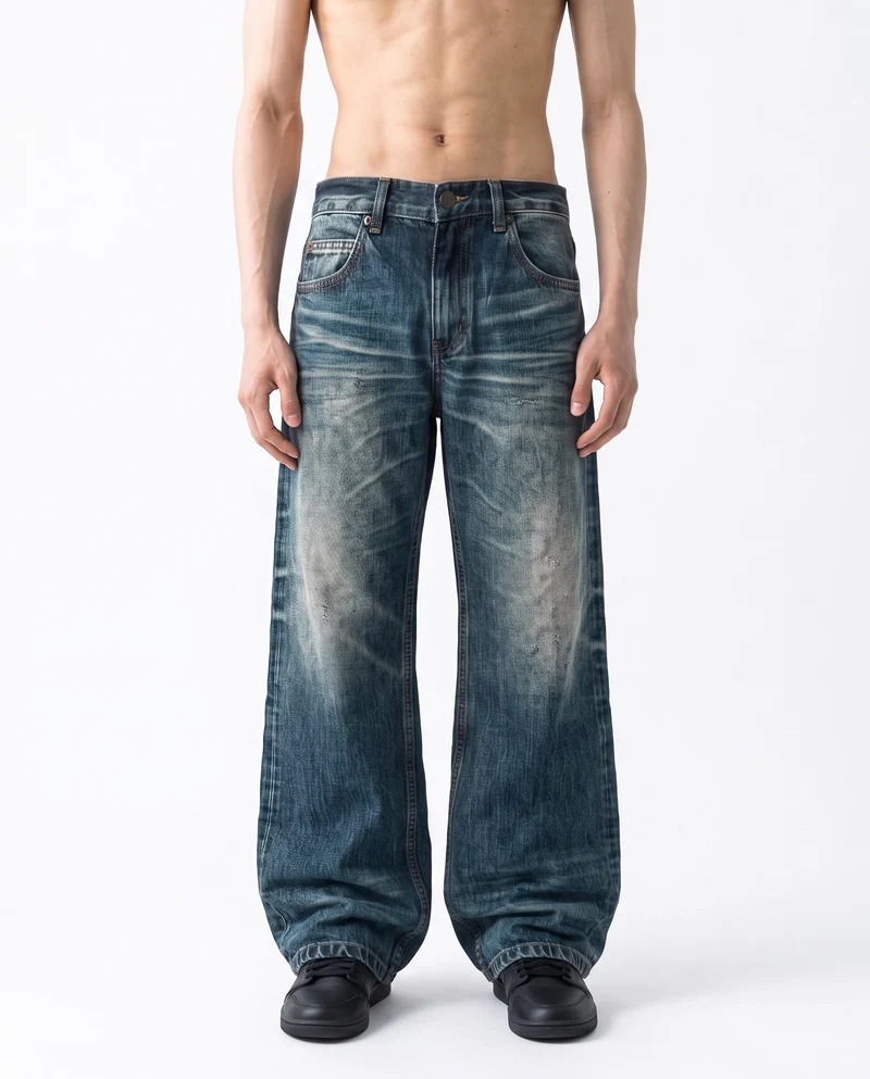 KIIKIO Retro Faded Baggy Wide-Leg Jeans