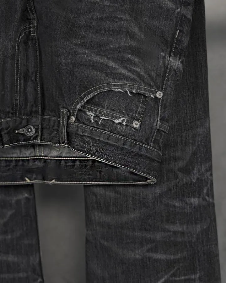KIIKIO Retro Dirty-Washed Distressed Wide-Leg Jeans