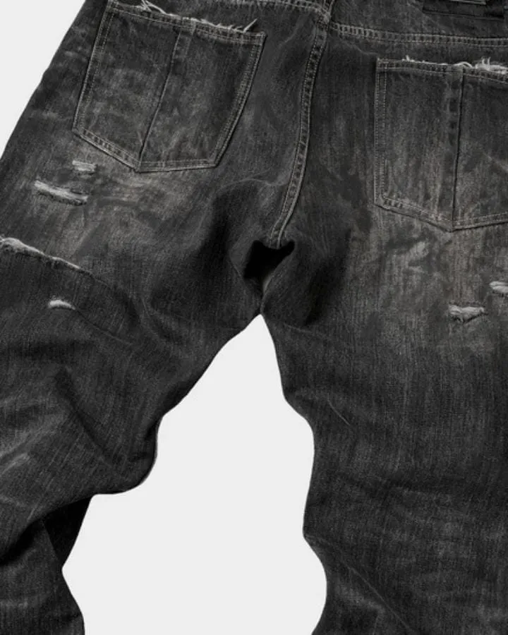 KIIKIO Retro Dirty-Washed Distressed Wide-Leg Jeans