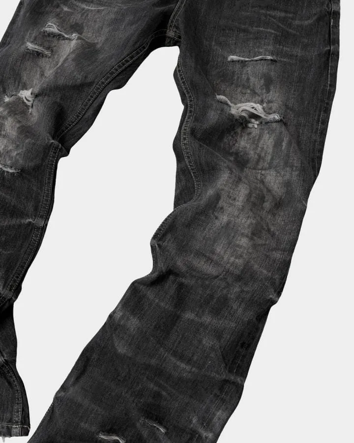 KIIKIO Retro Dirty-Washed Distressed Wide-Leg Jeans