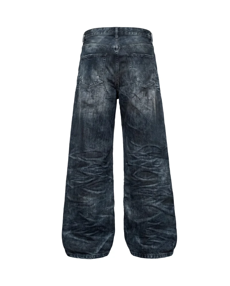 KIIKIO Vintage Dirty-Washed Textured Wide-Leg Jeans