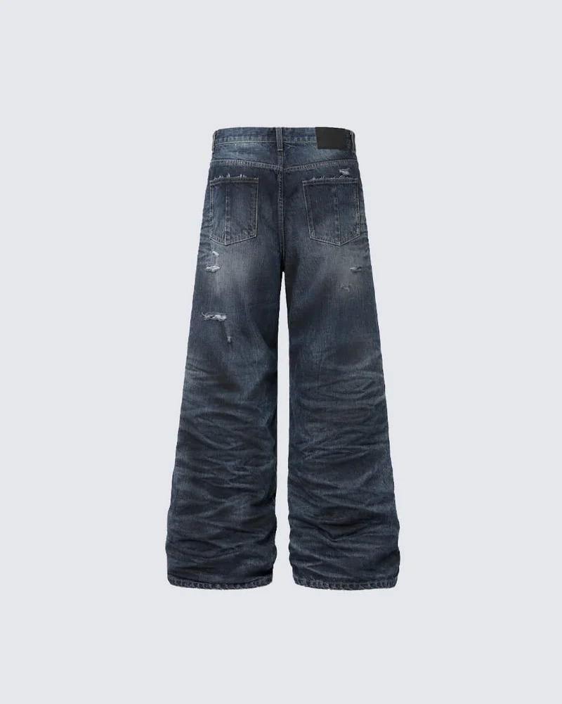 KIIKIO Vintage Distressed Wide-Leg Jeans
