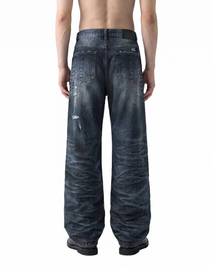 KIIKIO Vintage Distressed Wide-Leg Jeans